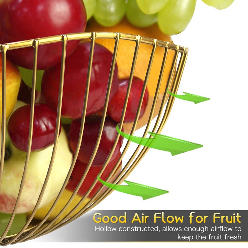 DMAR Wire Fruit Basket Gold Fruit Bowl for Kitchen Counter Wave Fruit Basket Serving Bowl Wire Fruit Dish for Fruits and Veggies - Image 4